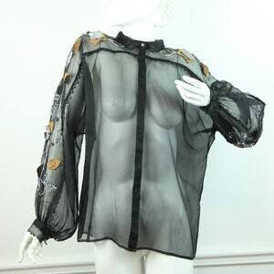 Vintage Sheer Mesh Top Beaded Floral Size 12 Elegant Glam Whimsy Goth Luxury